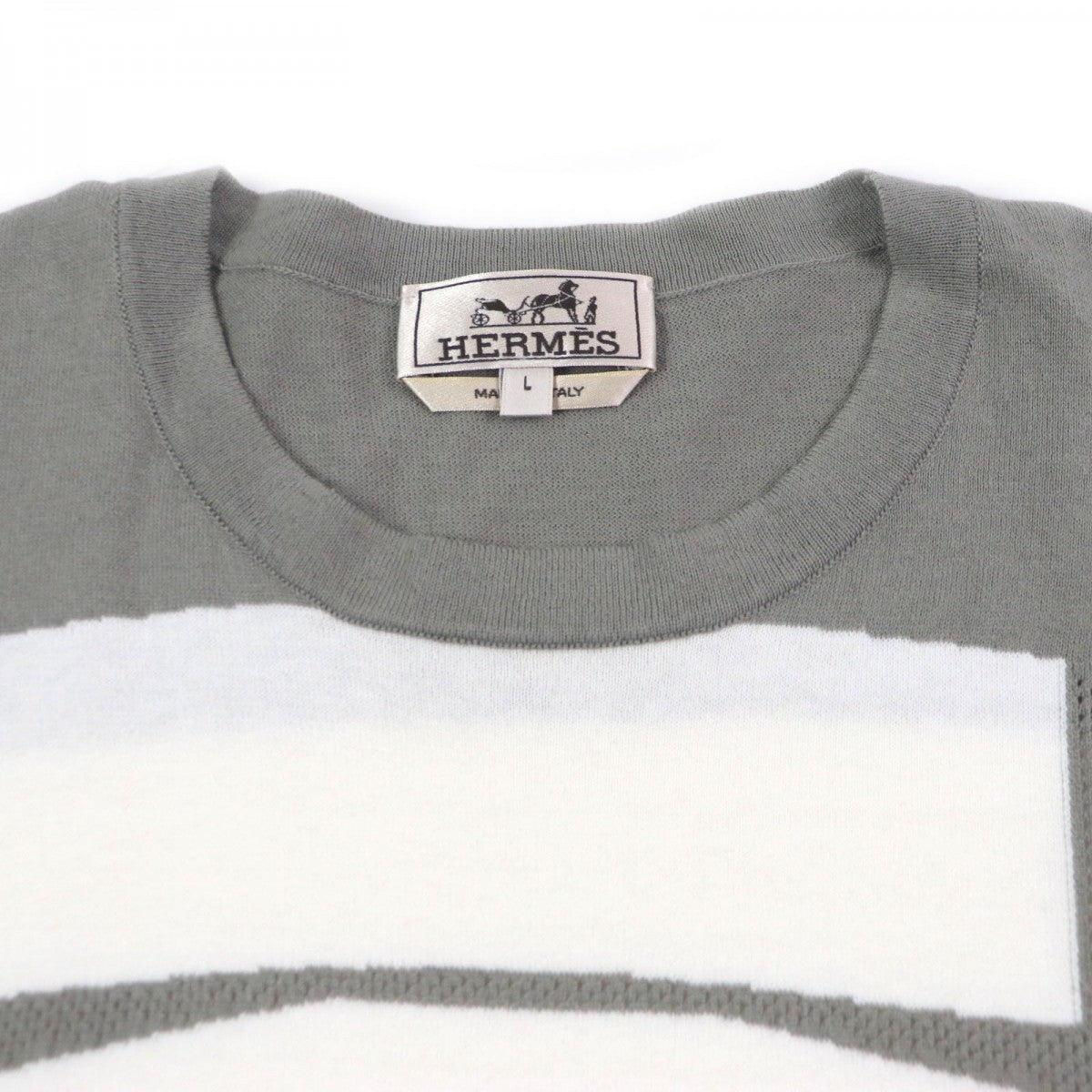 HERMES Short sleeve knit Main: 85% cotton, Main: 15% cashmere Gray white mens L
