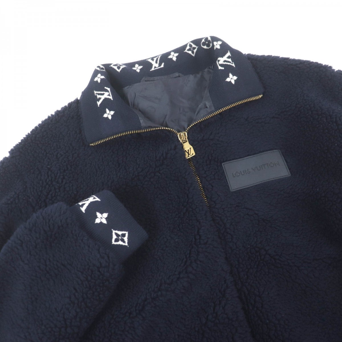 LOUIS VUITTON Blouson 1AGLXQ Outer material: 53% polyester, Outer material: 47% acrylic, Lining: 55% nylon, Lining: 45% cupra, Part: cowhide Navy mens L