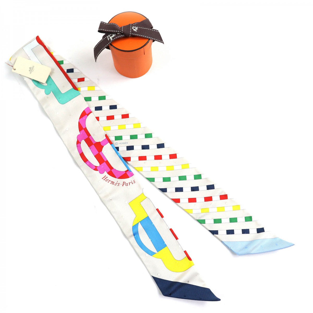 HERMES scarf Main: 100% silk Crayon/Blue/Rouge BOVCLERIE MODERNE Modern buckle Women