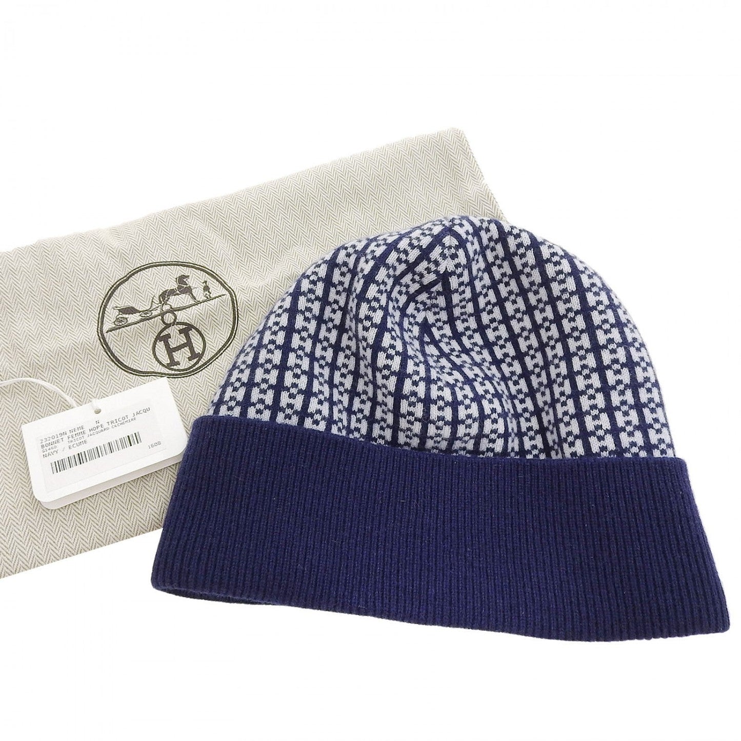 HERMES Knit cap 232019N cashmere Navy BONNET FEMME M