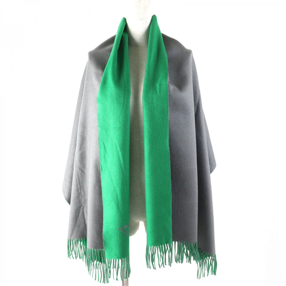 HERMES shawl Main: 100% cashmere Gray green Women