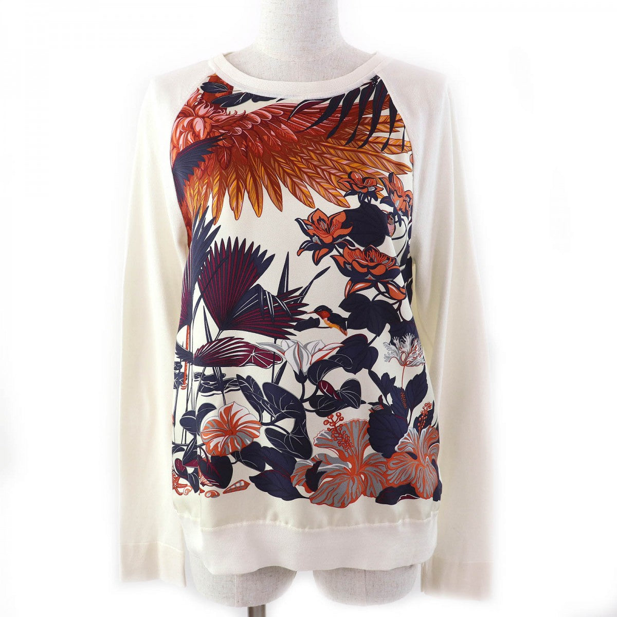 HERMES knit Outer: 100% silk, Main: 62% cotton, Main: 38% silk Off-white multicolor Women 38