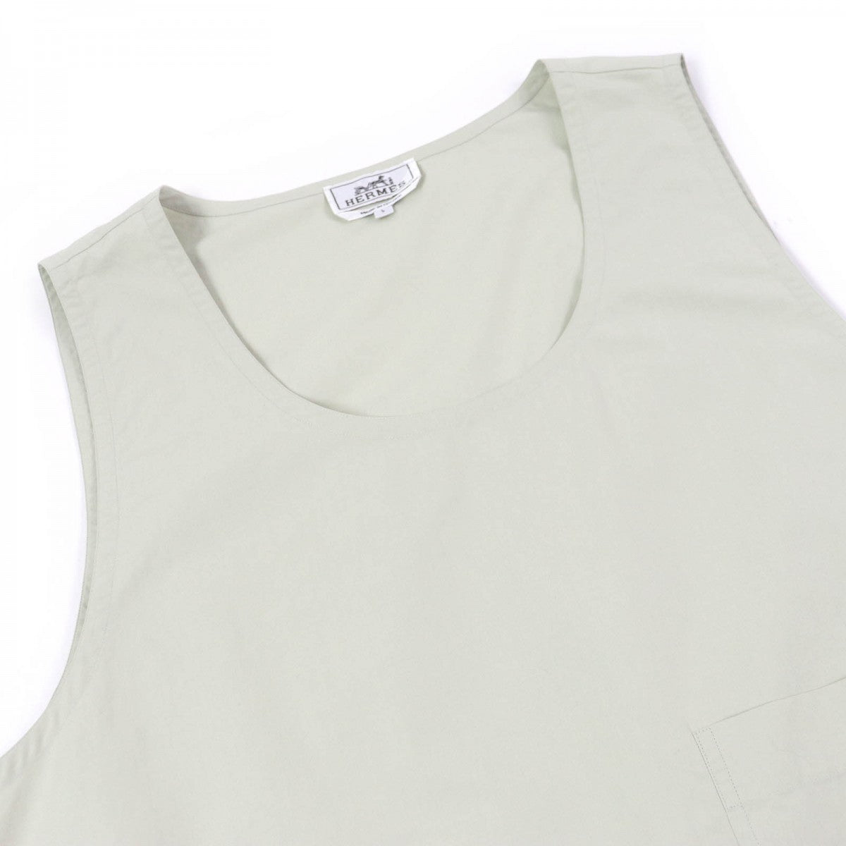 HERMES Cut Main: 100% cotton Green type mens L