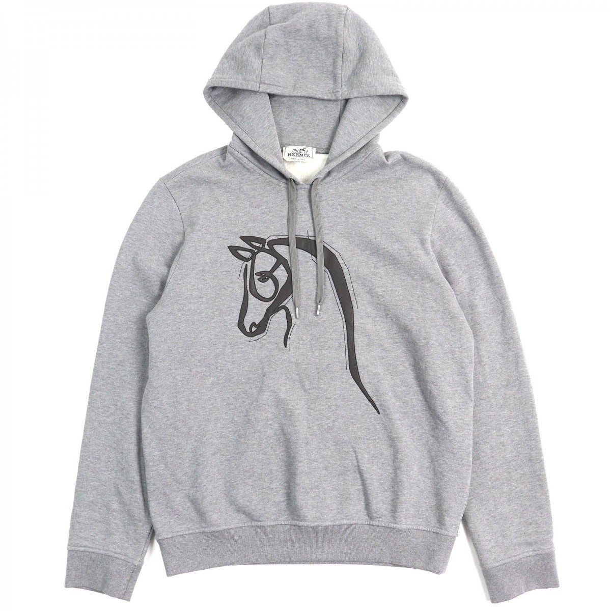 HERMES Hoodie Main: 100% cotton, Leather part: sheepskin, Part: 90% cotton, Part: 10% polyurethane, Part: 100% cotton gray mens M