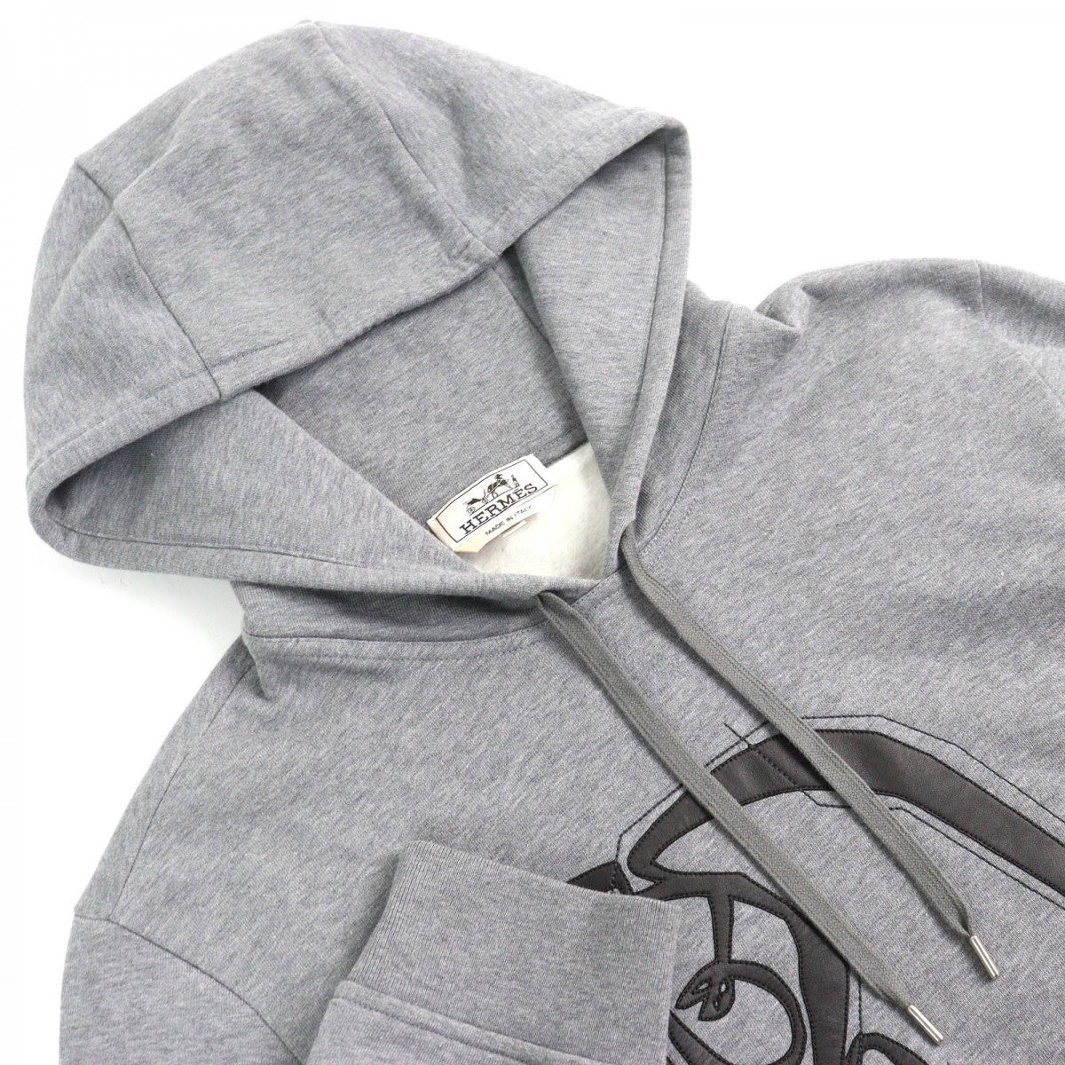 HERMES Hoodie Main: 100% cotton, Leather part: sheepskin, Part: 90% cotton, Part: 10% polyurethane, Part: 100% cotton gray mens M