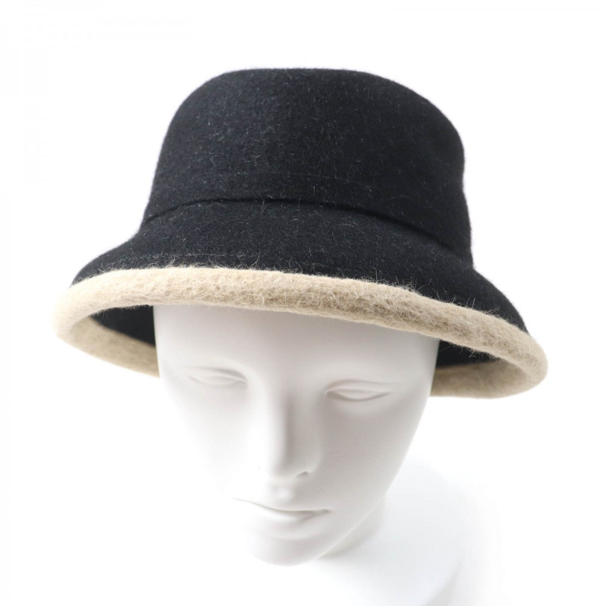 HERMES hat Main: 100% wool Black beige Women 56