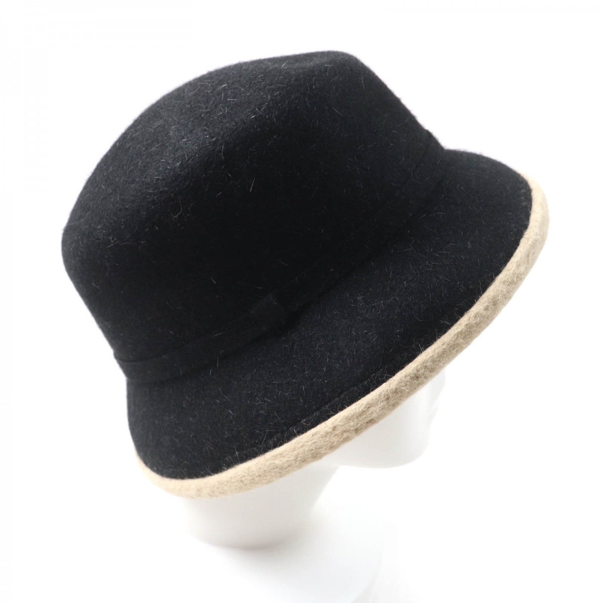 HERMES hat Main: 100% wool Black beige Women 56