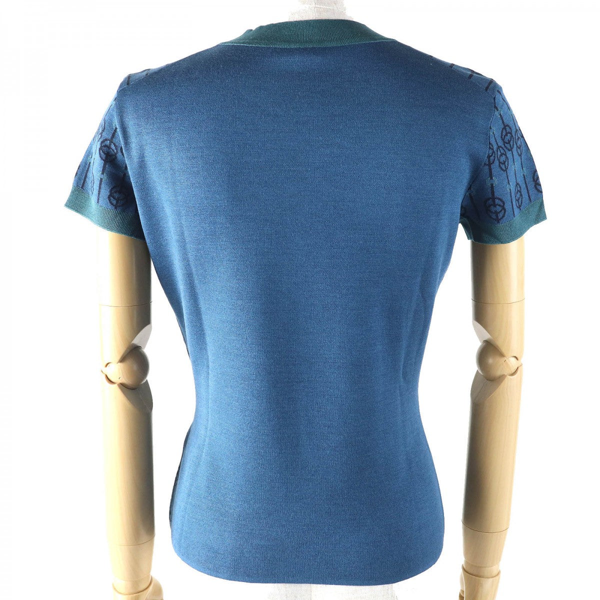 HERMES Short sleeve knit 2E2601D4 Main: 92% silk, Main: 6% nylon, Main: 2% polyurethane blue-black Women 40