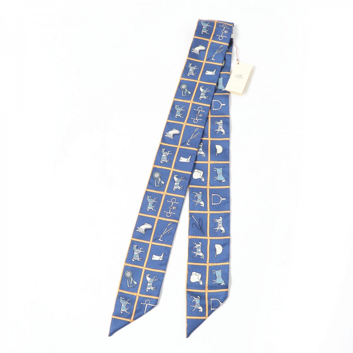 HERMES scarf Main: 100% silk Marine Beige Blanc Twilly Couvertures et Tenues de Jour Horse blanket Women