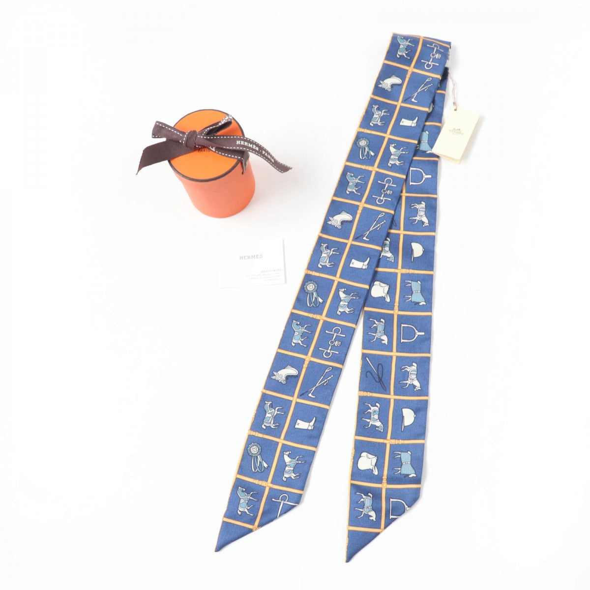HERMES scarf Main: 100% silk Marine Beige Blanc Twilly Couvertures et Tenues de Jour Horse blanket Women