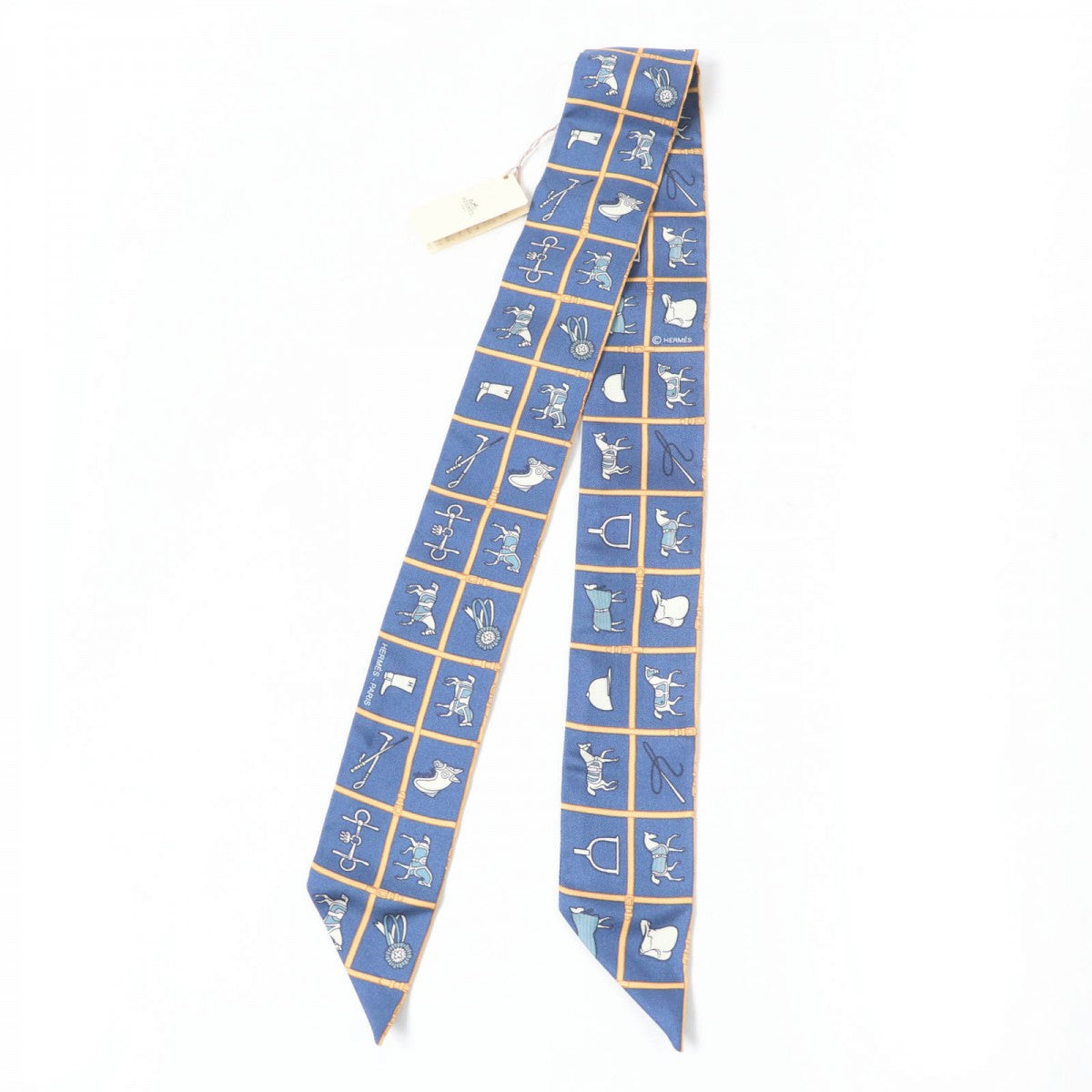 HERMES scarf Main: 100% silk Marine Beige Blanc Twilly Couvertures et Tenues de Jour Horse blanket Women