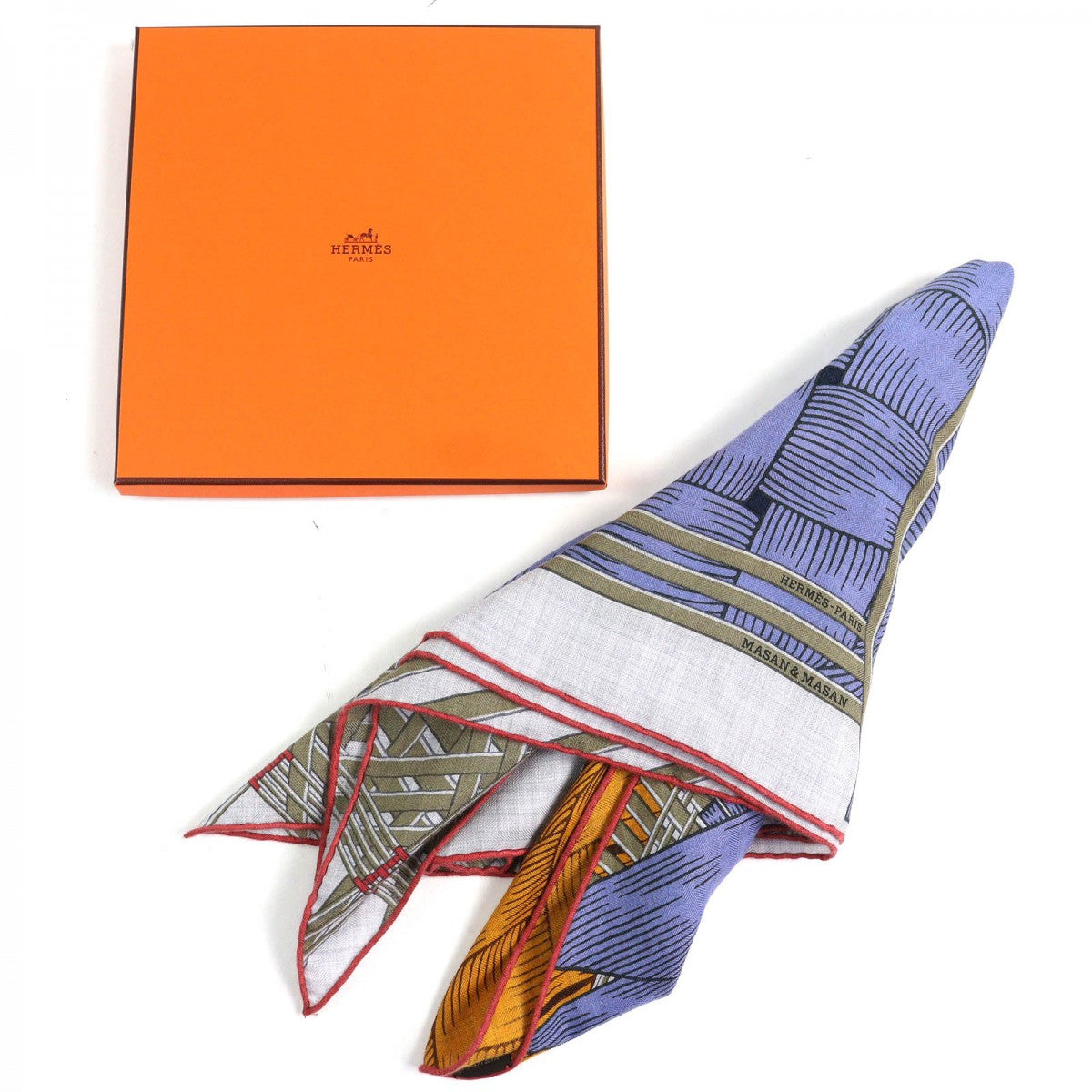 HERMES Stall Main: 70% cashmere, Main: 30% silk Blue Lavande / Miel / Gris Cine Triangle Jean Masan & Masan Women