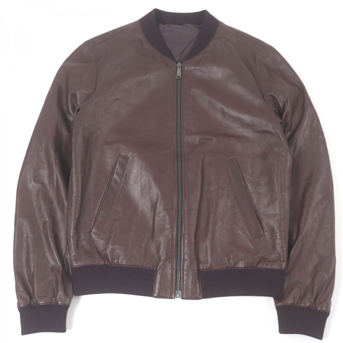 PRADA leather jacket Outer: 100% sheepskin, Lining: 100% nylon, Part: 100% virgin wool Burgundy mens 44