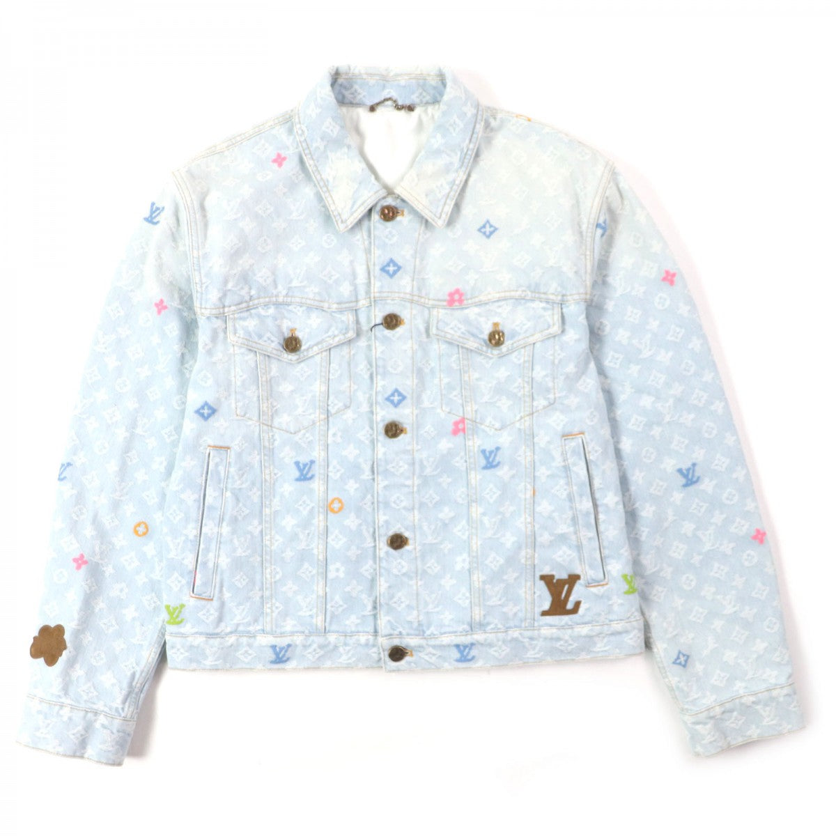 LOUIS VUITTON Denim Jacket Main: 98% cotton, Main: 2% polyester, Lining: 65% polyester, Lining: 35% cotton, Leather part: cowhide Ice blue Monogram denim mens 48