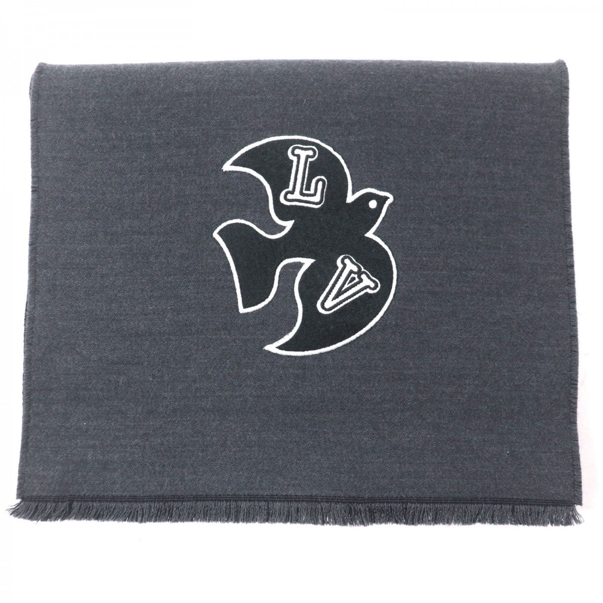LOUIS VUITTON Scarf M77944 Main: 100% wool, Part: 100% polyester gray Echarpe LV Harmony mens