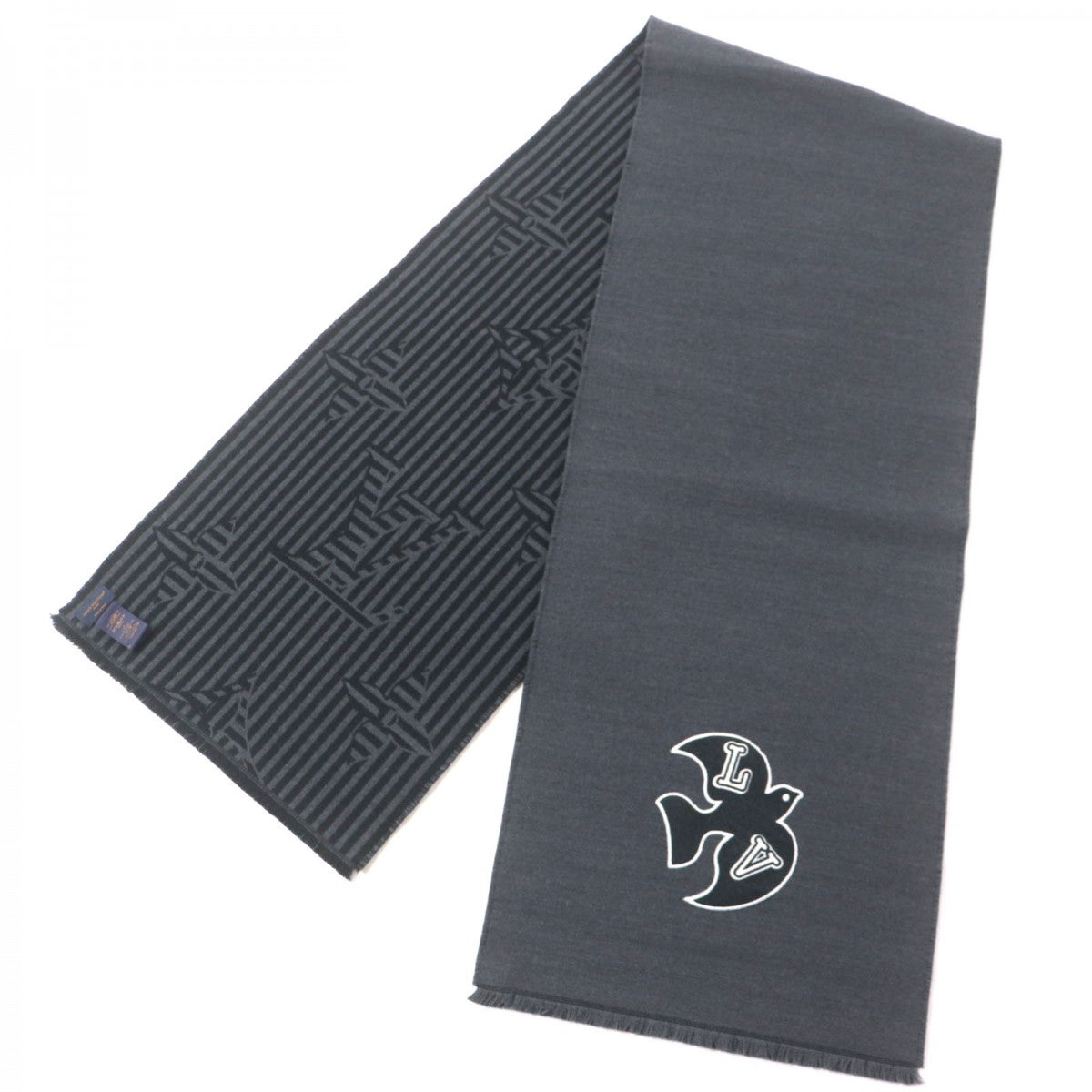 LOUIS VUITTON Scarf M77944 Main: 100% wool, Part: 100% polyester gray Echarpe LV Harmony mens