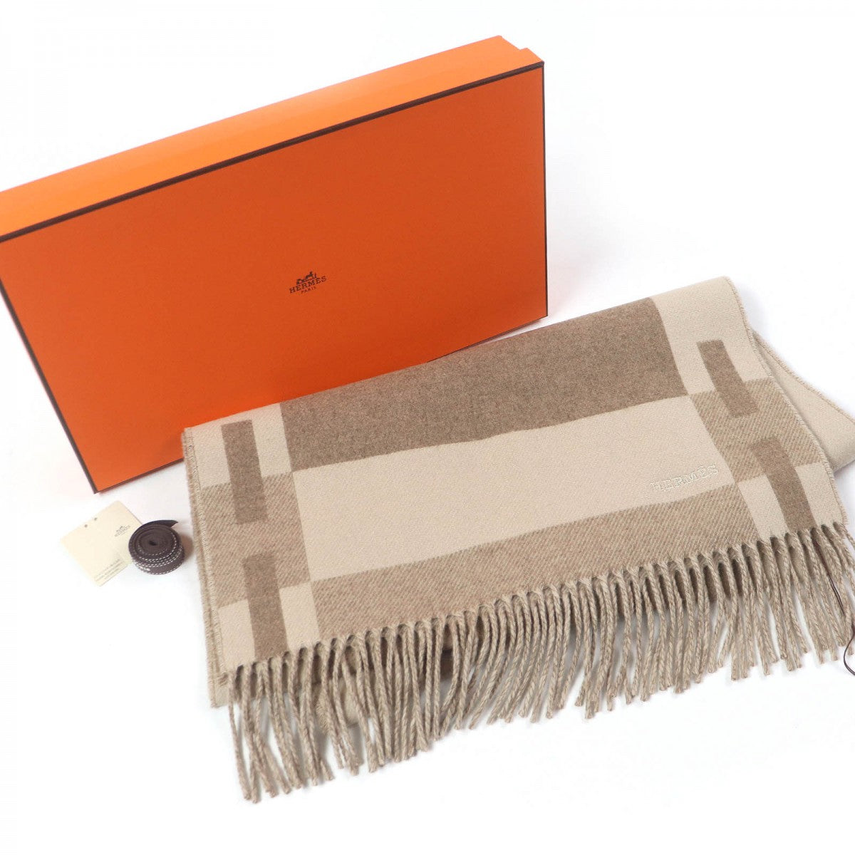 HERMES Scarf Main: 100% cashmere beige H Passant mens