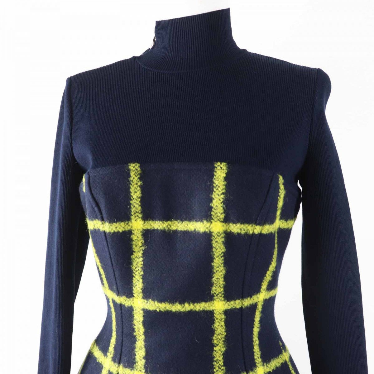 Christian Dior one piece 5A21617A1161 Main: 81% wool, Main: 15% mohair, Main: 4% nylon, Lining: 100% silk, Part: 90% cotton Navy yellow Women 38