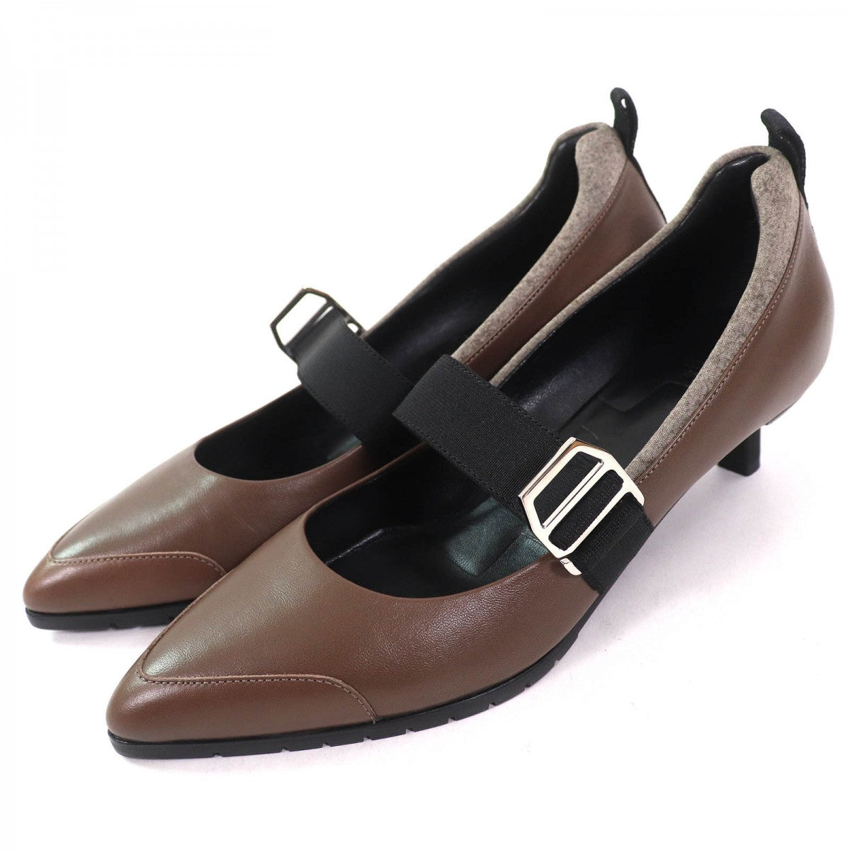 HERMES pumps leather Brown black 38