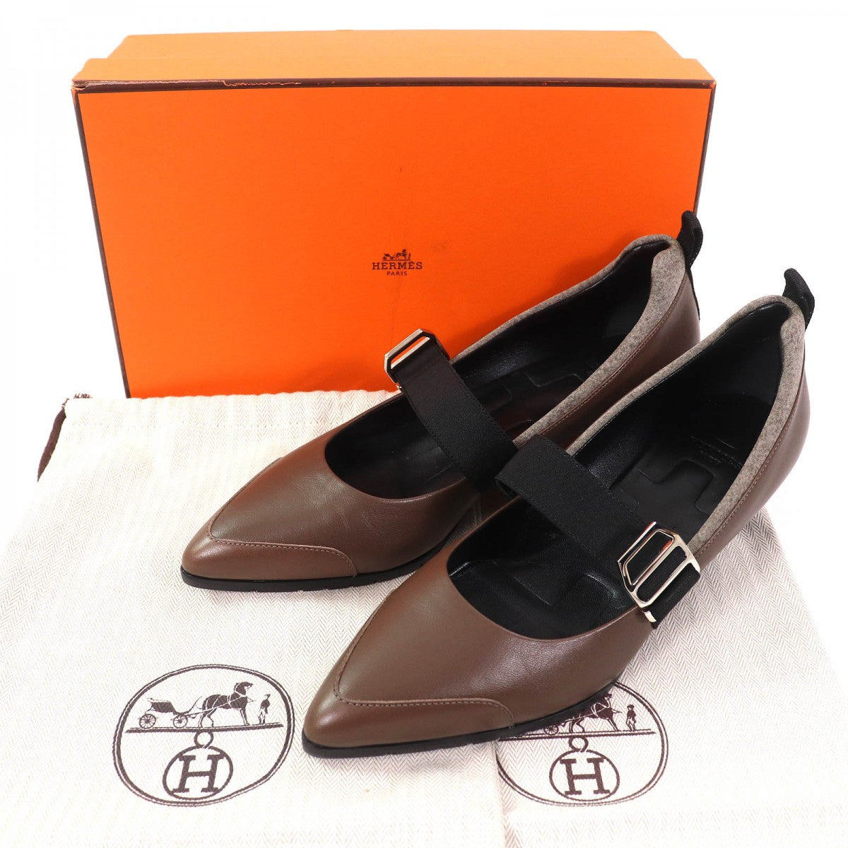 HERMES pumps leather Brown black 38