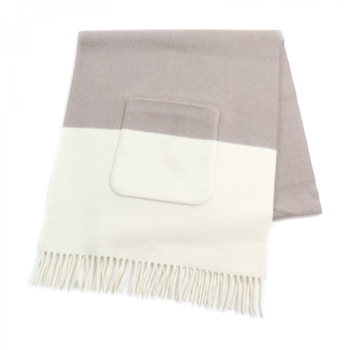 HERMES Stall Main: 100% cashmere, Lining: 100% silk, Part: Sheepskin Greige White Women