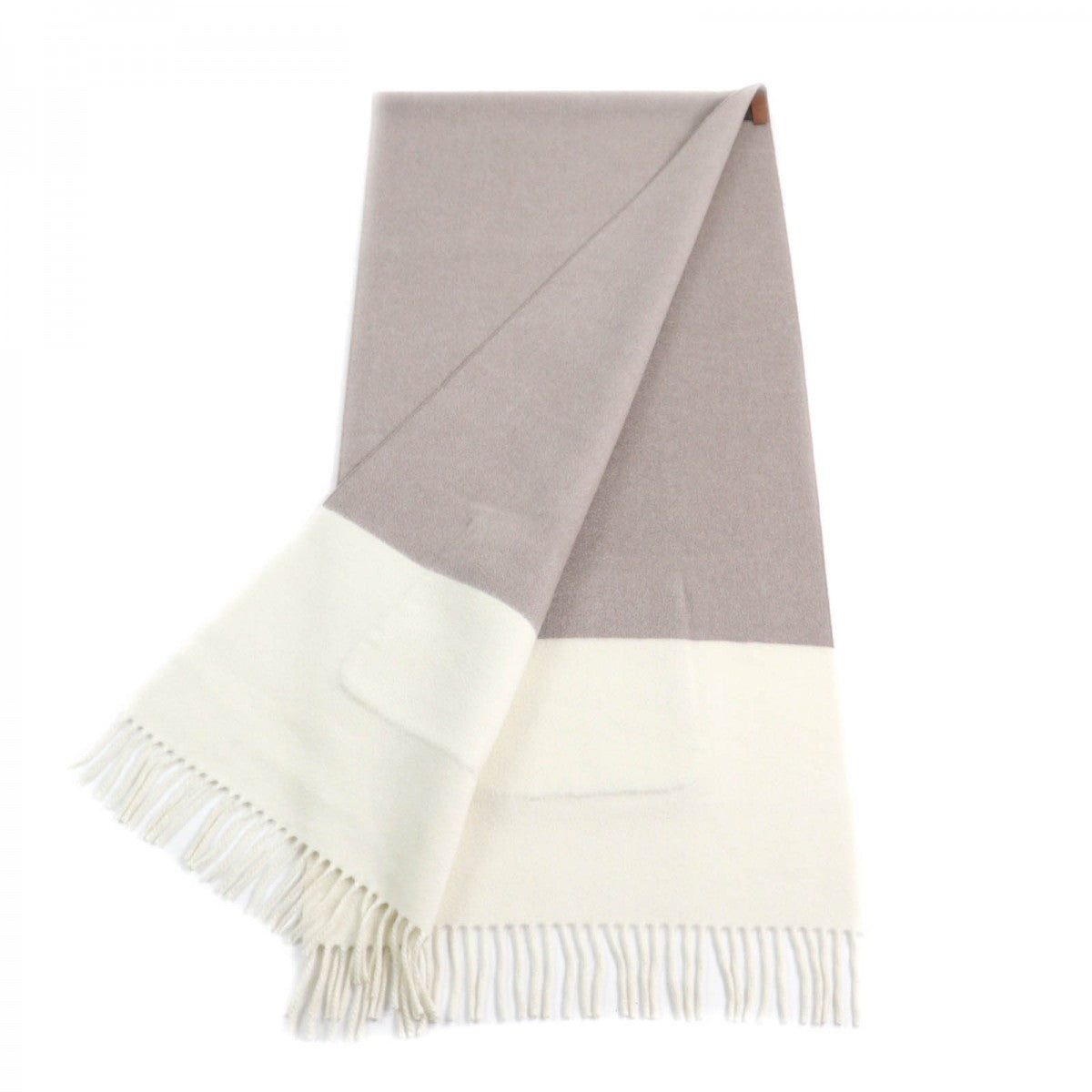 HERMES Stall Main: 100% cashmere, Lining: 100% silk, Part: Sheepskin Greige White Women