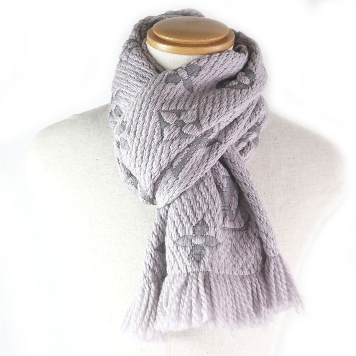 LOUIS VUITTON Scarf M74742 94% wool, 6% silk Light purple Esharp Logomania mens(Unisex)