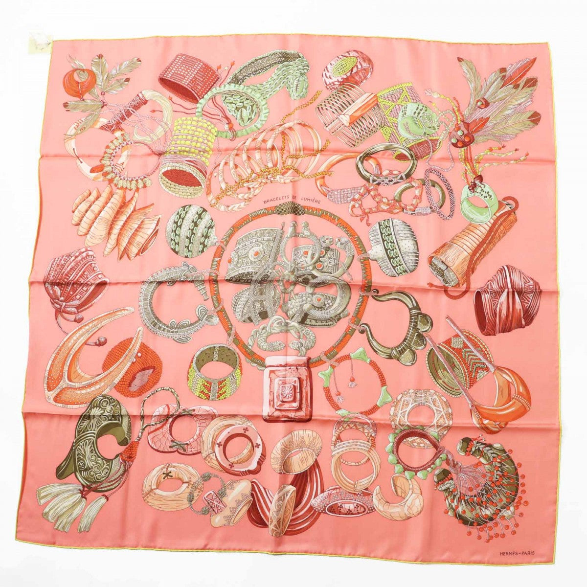 HERMES scarf Main: 100% silk salmon pink Carre90 BRACELETS DE LUMIERE Bracelets of light Women