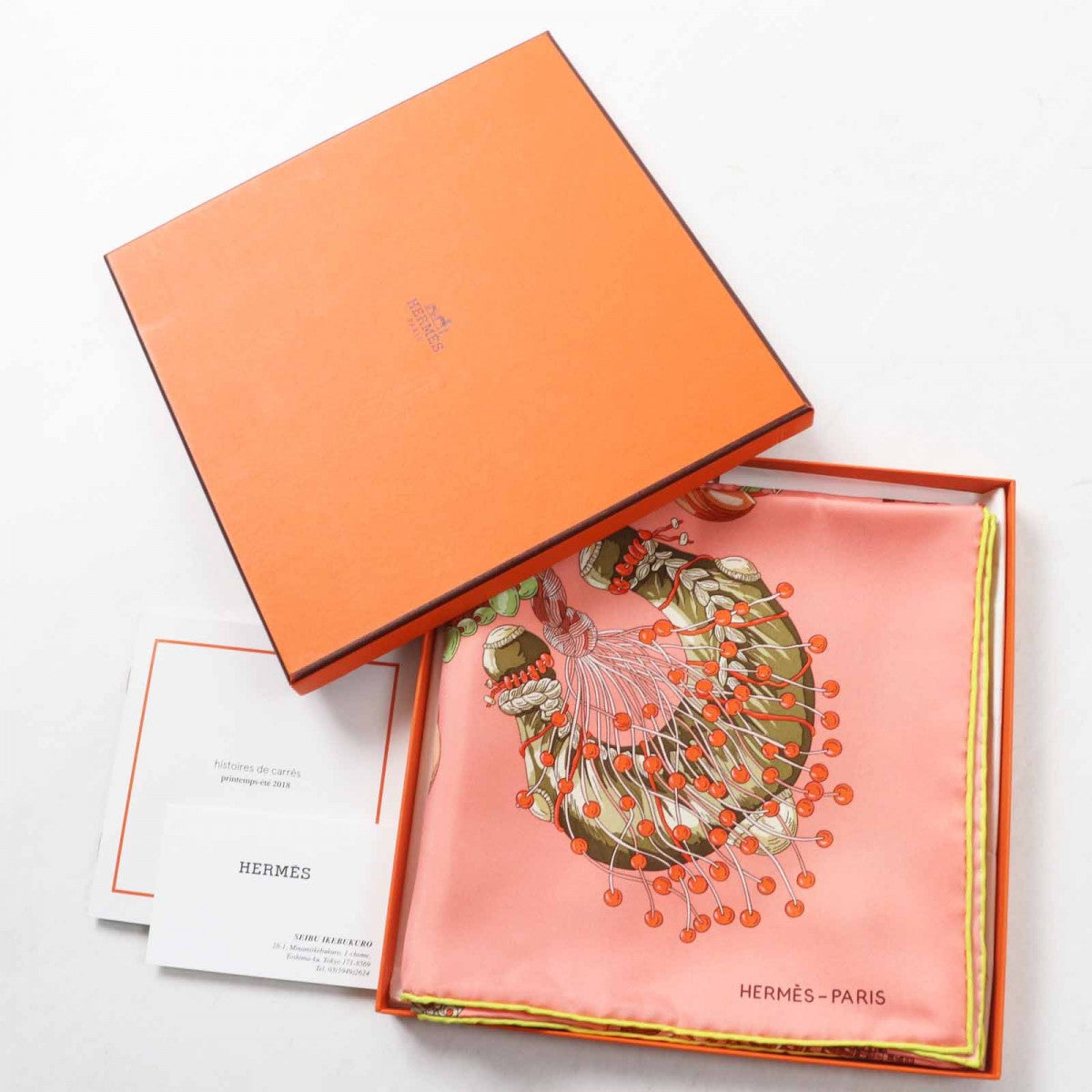 HERMES scarf Main: 100% silk salmon pink Carre90 BRACELETS DE LUMIERE Bracelets of light Women