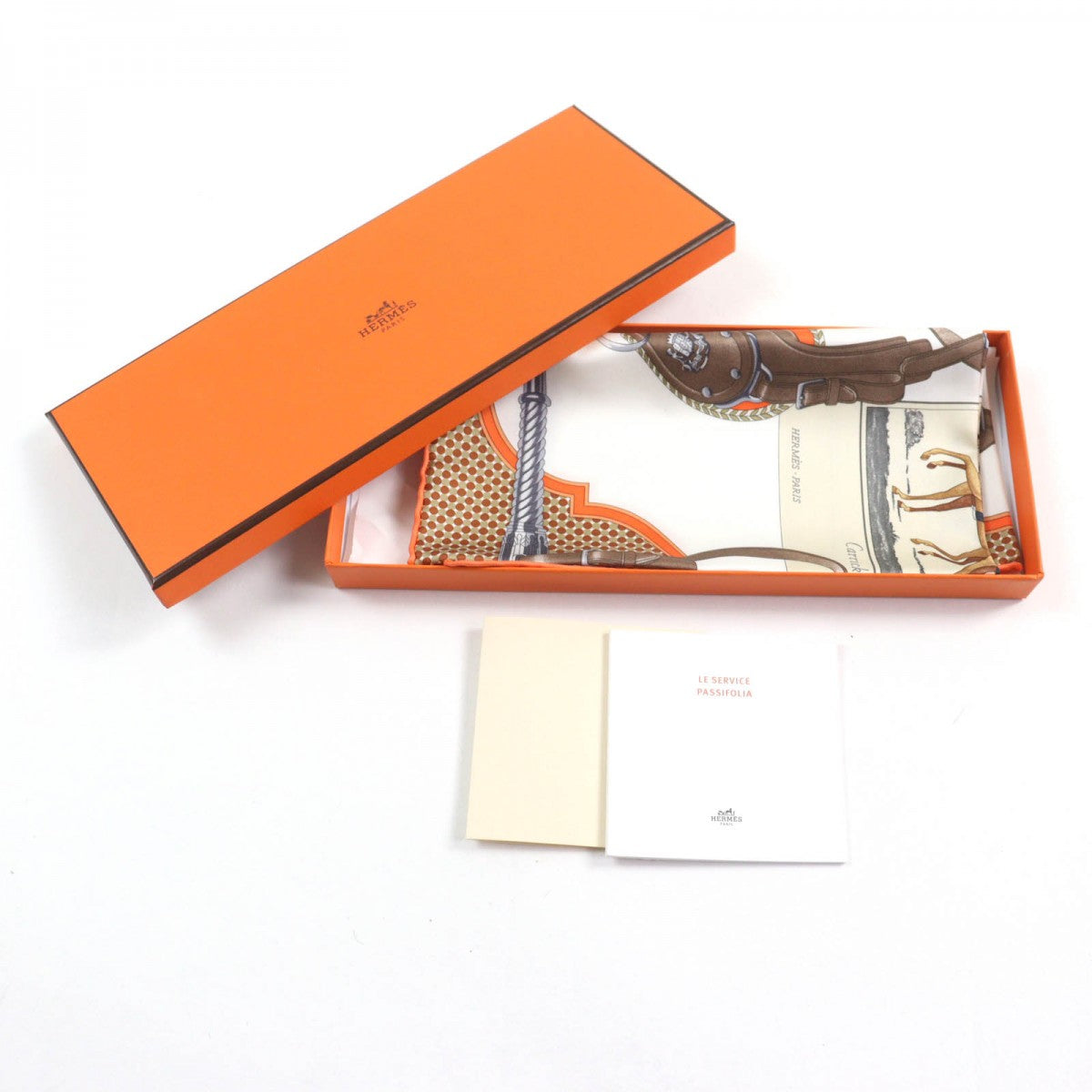 HERMES scarf Main: 100% silk BLANC/ORANGE/BRUN Gavroche Twill Carrick a Pomp Women