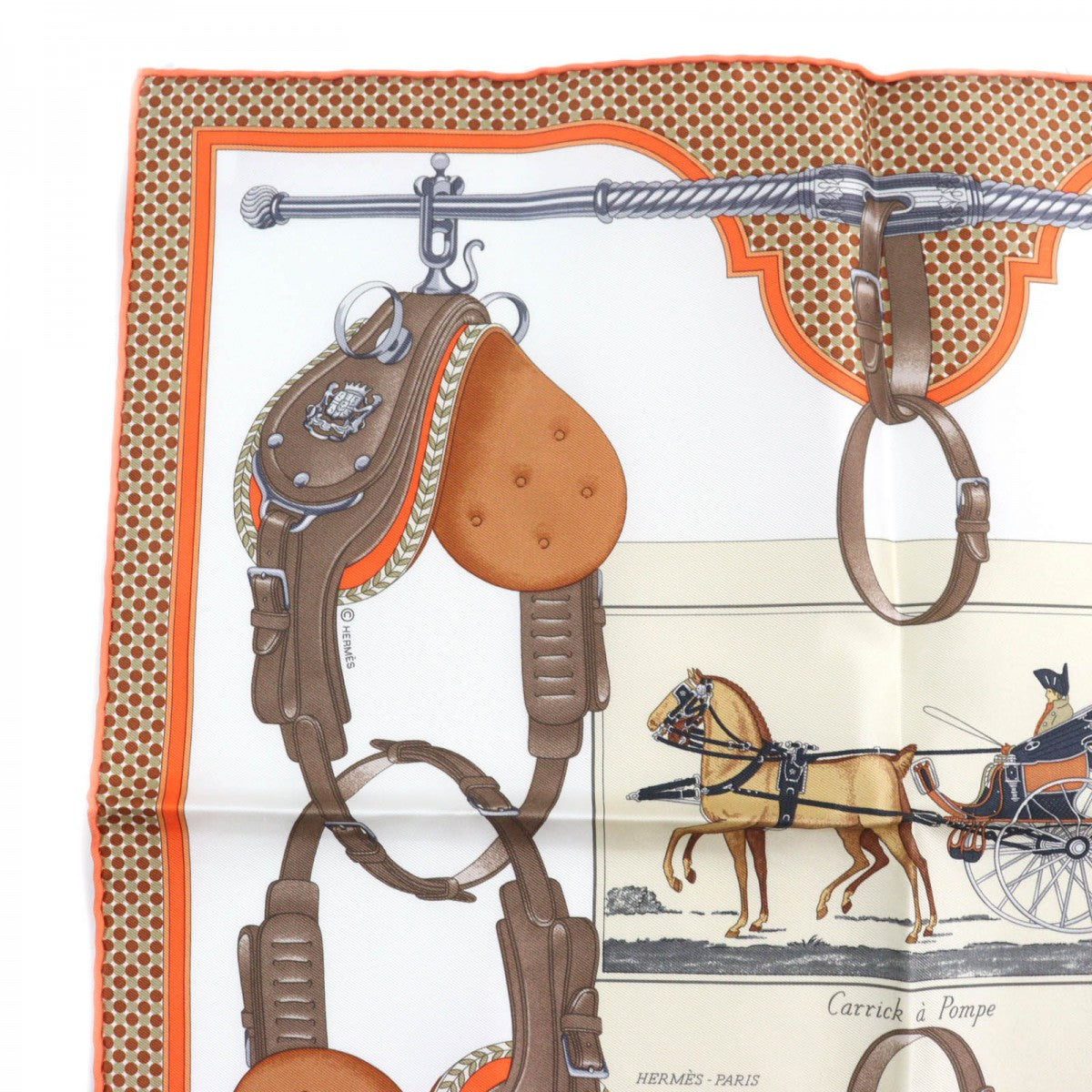 HERMES scarf Main: 100% silk BLANC/ORANGE/BRUN Gavroche Twill Carrick a Pomp Women