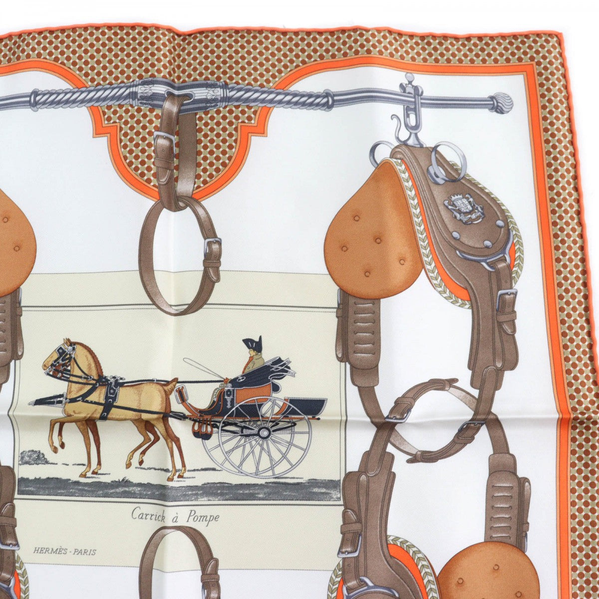 HERMES scarf Main: 100% silk BLANC/ORANGE/BRUN Gavroche Twill Carrick a Pomp Women