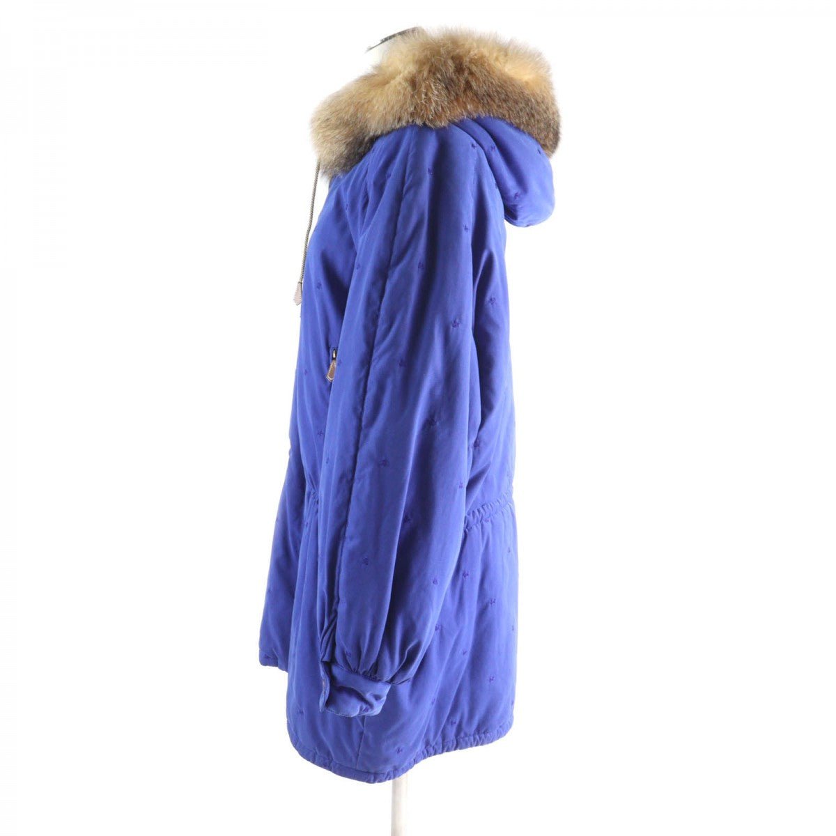 HERMES coat Outer: 85% polyester, Outer: 15% nylon, Part: Cowhide, Fur: Fox, Filling: 100% polyester blue Women 40