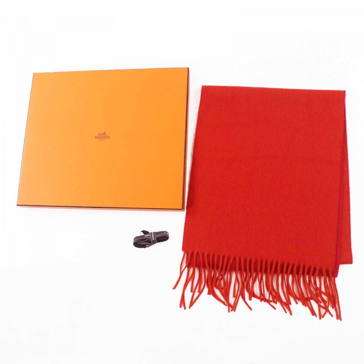 HERMES Scarf Main: 100% cashmere Orange red Women