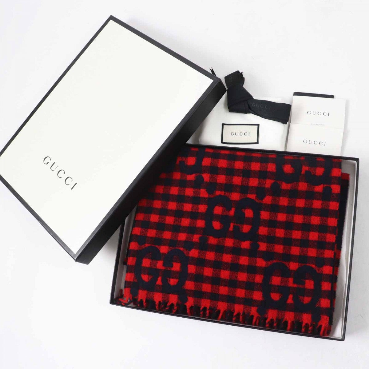 GUCCI Scarf 644365 Main: 95% wool, Main: 5% nylon Red black Women