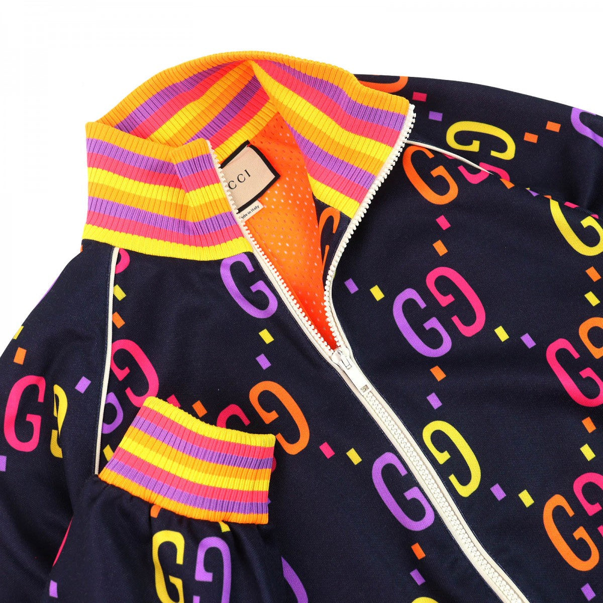 GUCCI Track jacket 701623 Outer: 55% polyester, Outer: 45% cotton, Part: 91% polyester, Part: 6% nylon, Part: 3% polyurethane Navy multi-color mens M