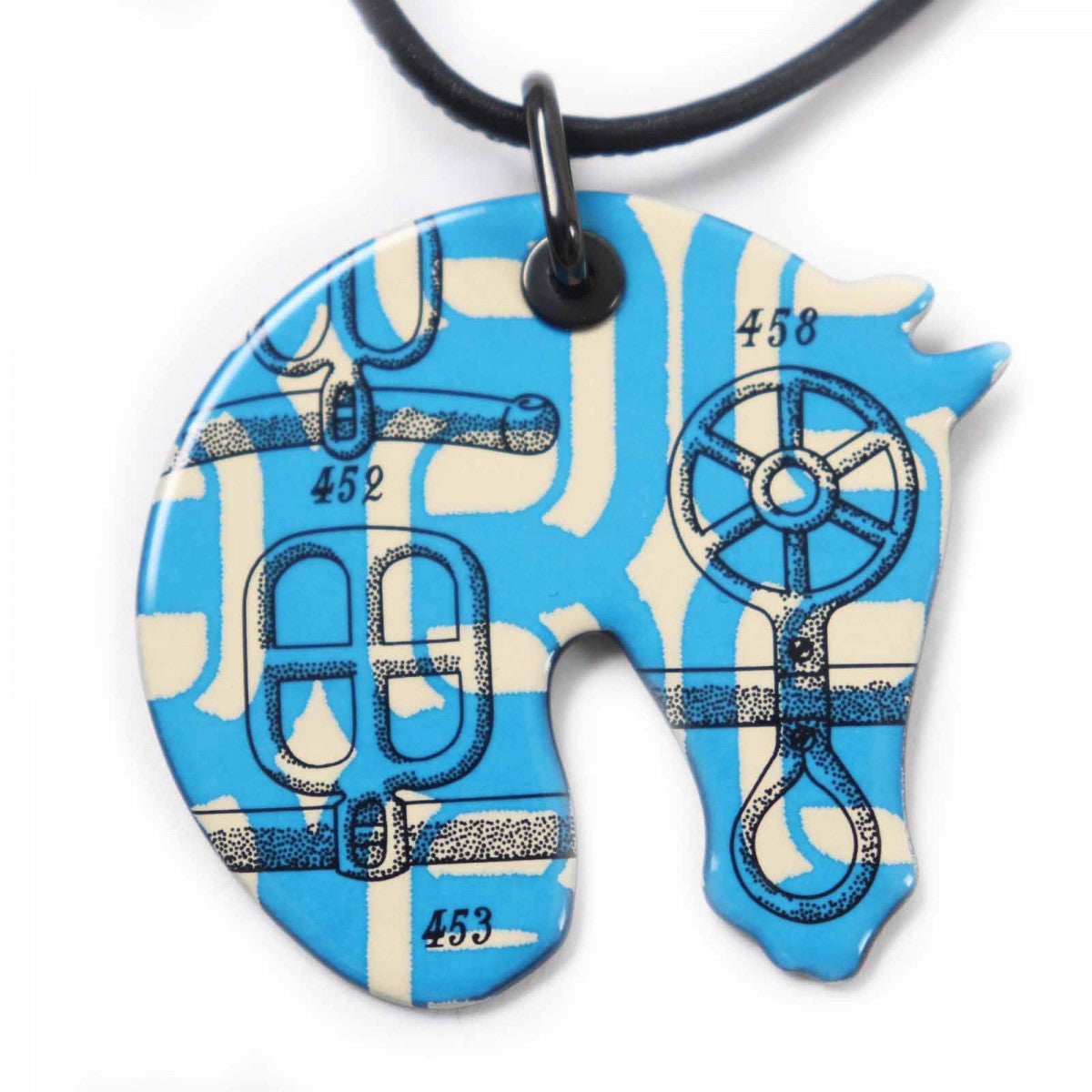 HERMES Necklace Main: Gold Plated, Main: Enamel Blue beige Tattersall PM Buckle Workshop Women