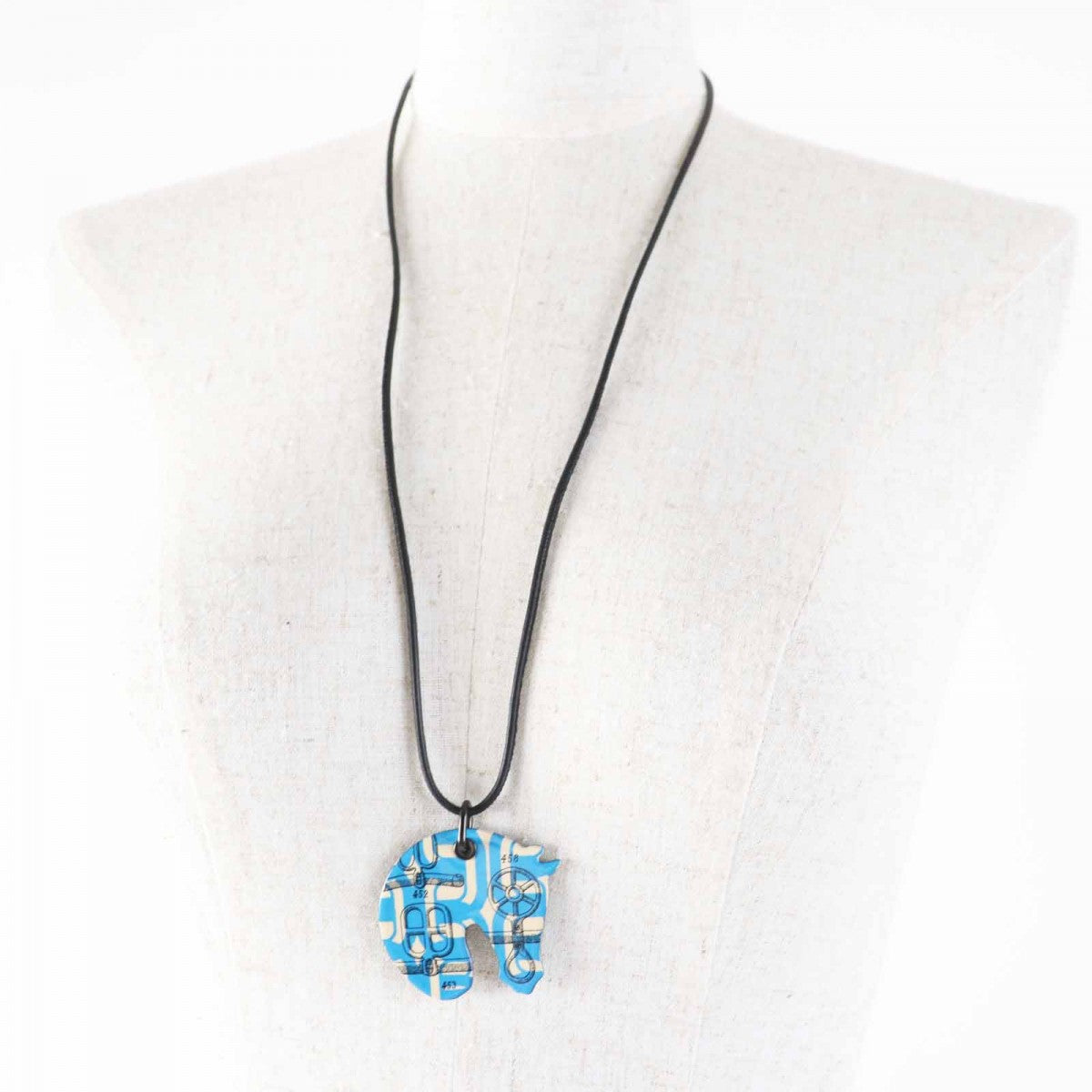 HERMES Necklace Main: Gold Plated, Main: Enamel Blue beige Tattersall PM Buckle Workshop Women