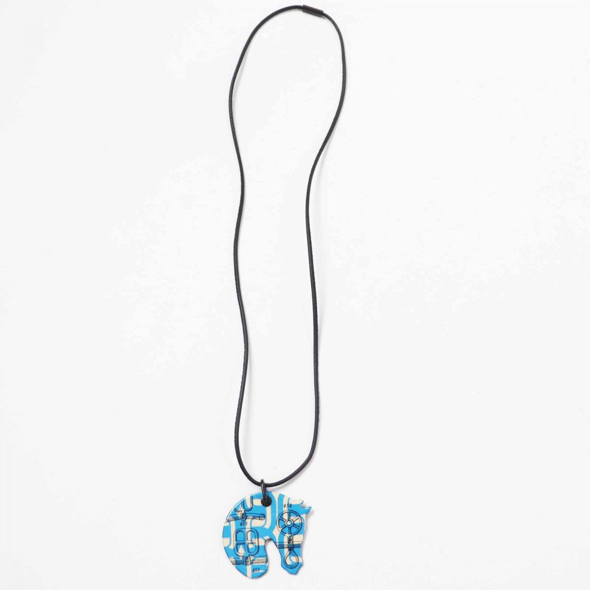 HERMES Necklace Main: Gold Plated, Main: Enamel Blue beige Tattersall PM Buckle Workshop Women