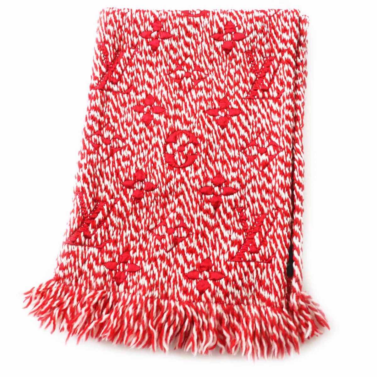 LOUIS VUITTON Scarf M70424 Main: 89% wool, Main: 11% silk Red white Echarpe Logomania Mix Women