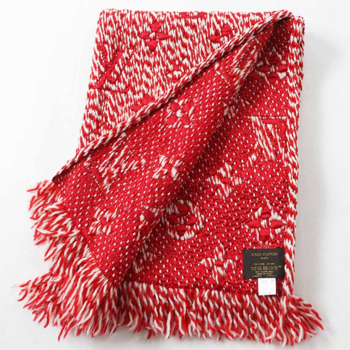 LOUIS VUITTON Scarf M70424 Main: 89% wool, Main: 11% silk Red white Echarpe Logomania Mix Women