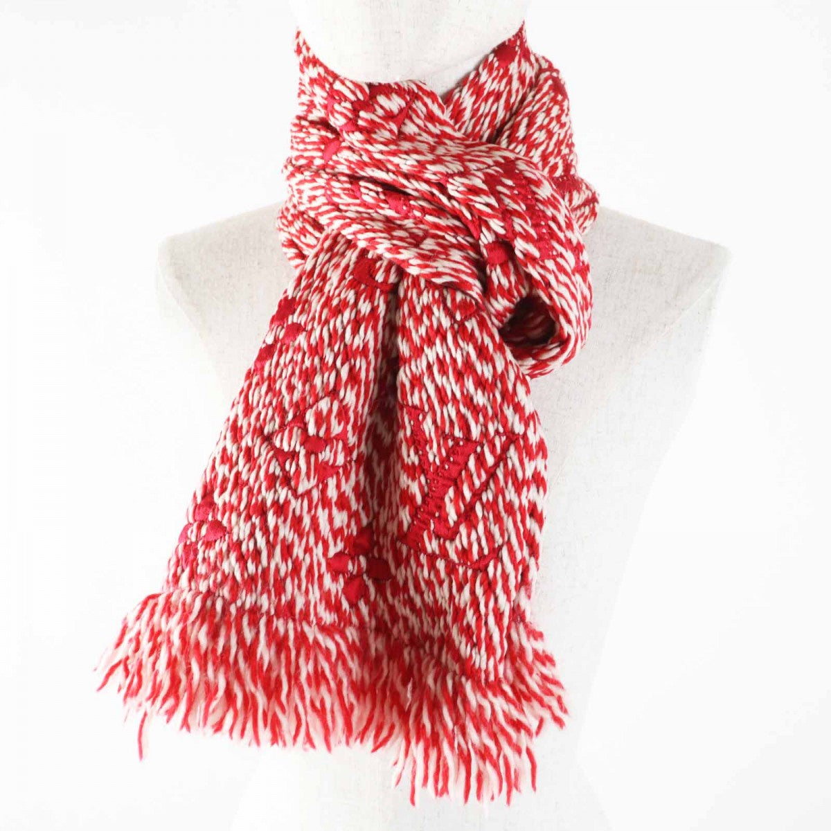 LOUIS VUITTON Scarf M70424 Main: 89% wool, Main: 11% silk Red white Echarpe Logomania Mix Women
