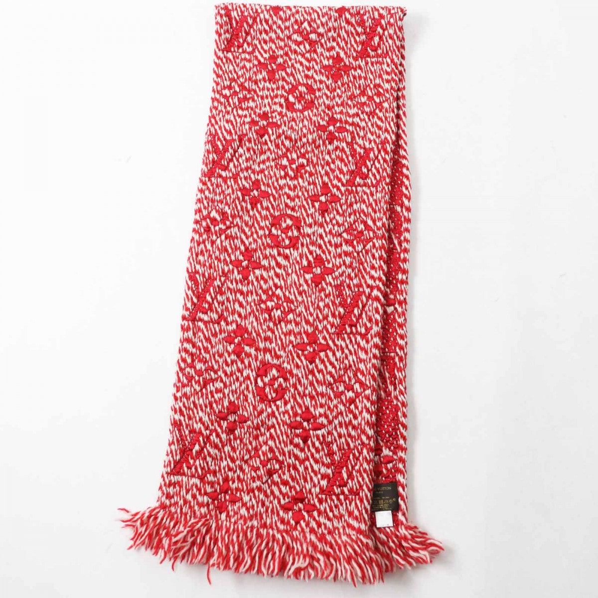 LOUIS VUITTON Scarf M70424 Main: 89% wool, Main: 11% silk Red white Echarpe Logomania Mix Women