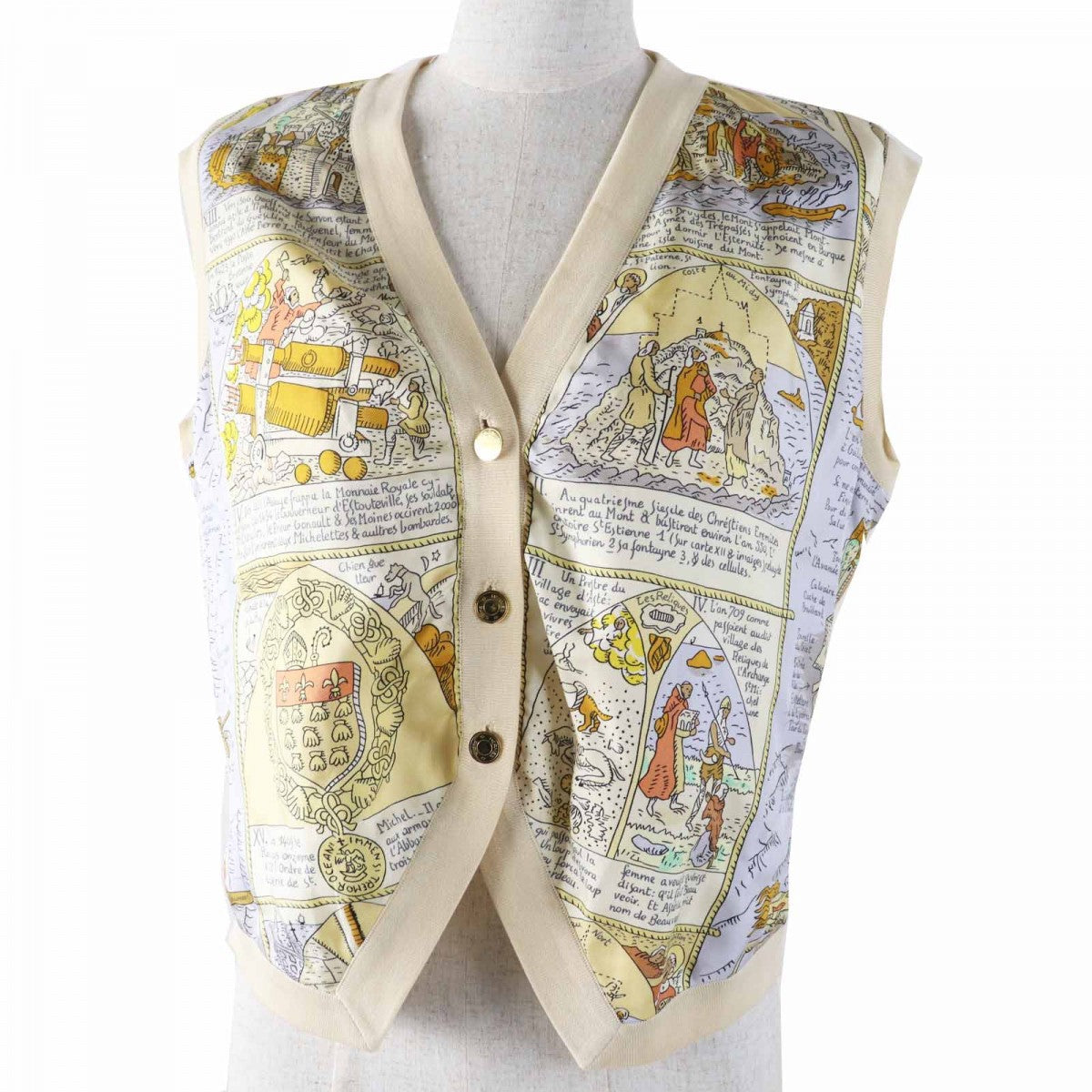 HERMES Vest Main: 100% silk, Lining: 100% cotton Multi beige type MONT SAINCT MICHEL Mont Saint Michel Women 46
