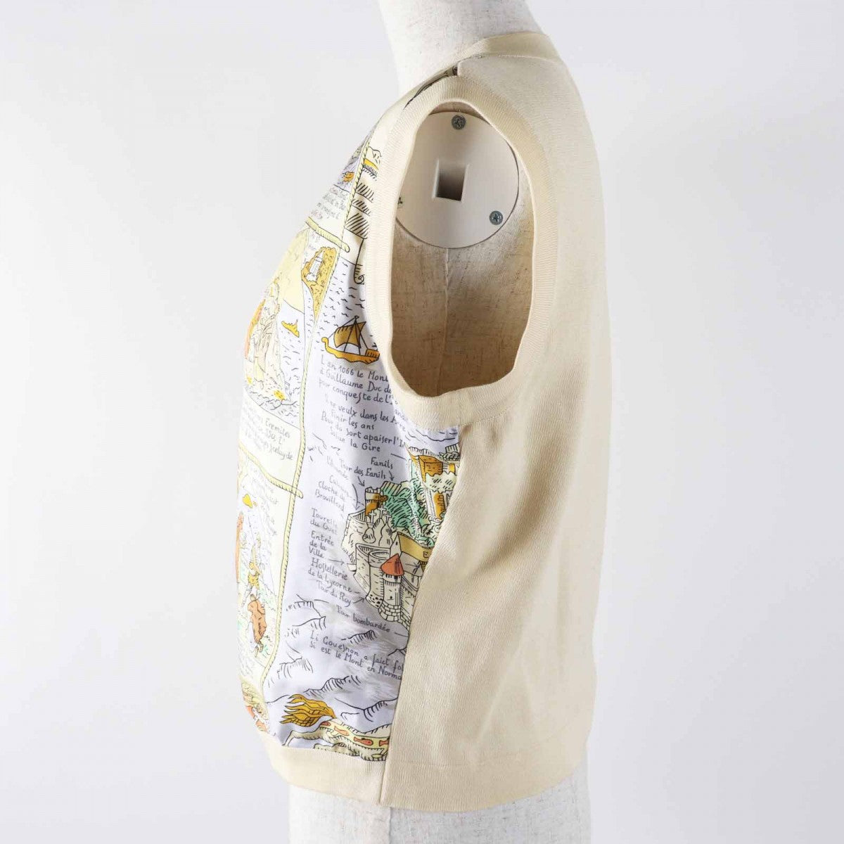 HERMES Vest Main: 100% silk, Lining: 100% cotton Multi beige type MONT SAINCT MICHEL Mont Saint Michel Women 46