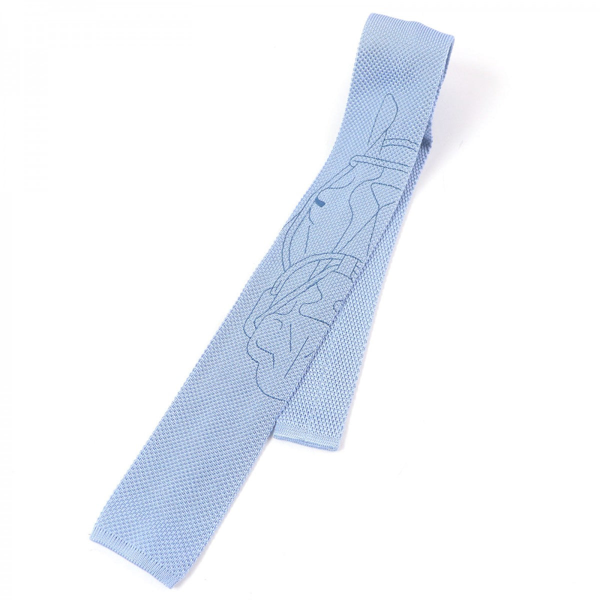 HERMES tie Main: 100% silk Light blue Tte  tte equestre mens