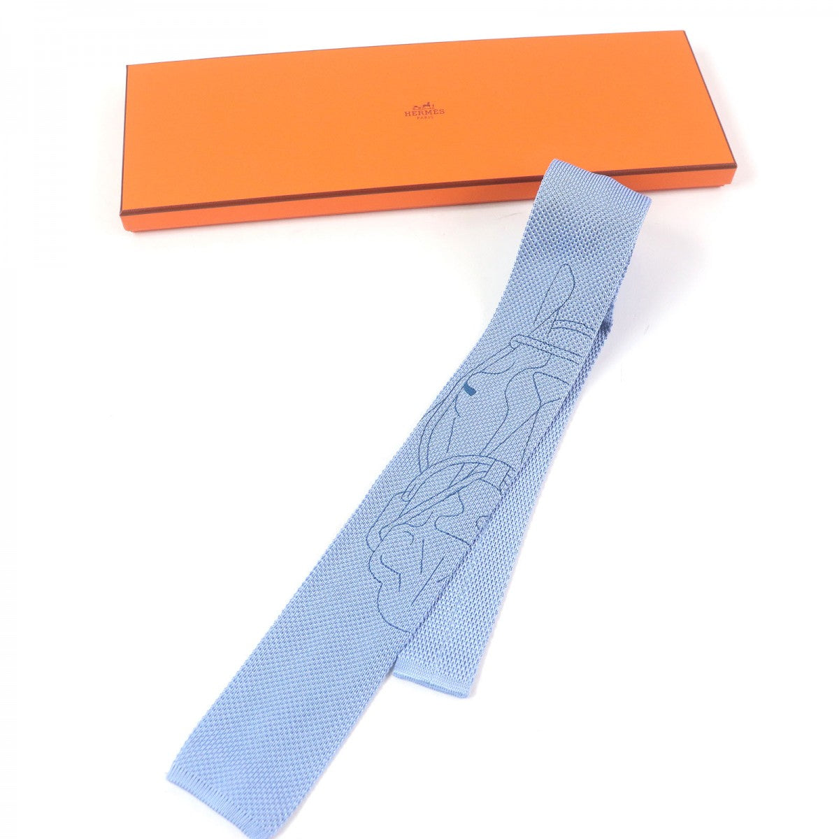 HERMES tie Main: 100% silk Light blue Tte  tte equestre mens