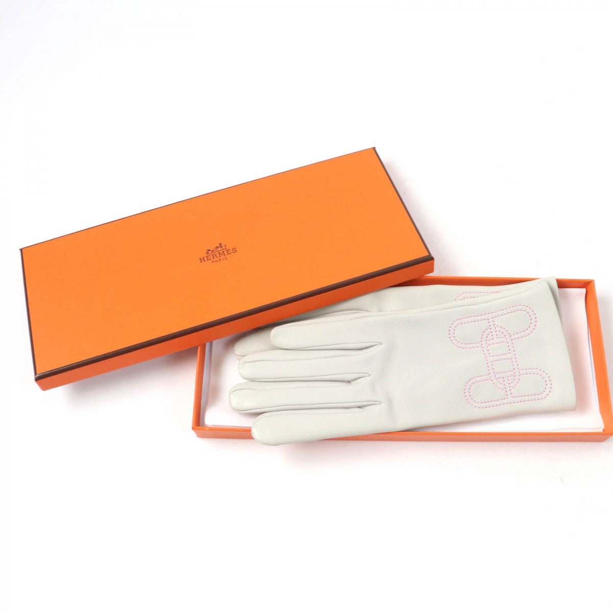 HERMES gloves Main: Lamb leather, Lining: 100% silk Light gray Women 6.5