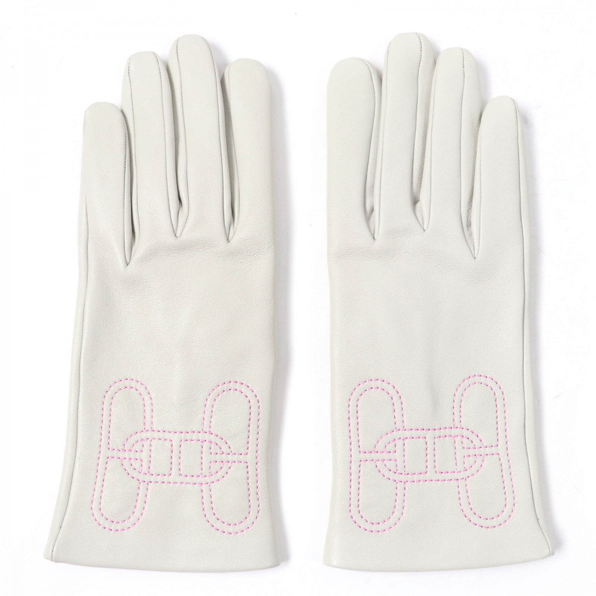 HERMES gloves Main: Lamb leather, Lining: 100% silk Light gray Women 6.5