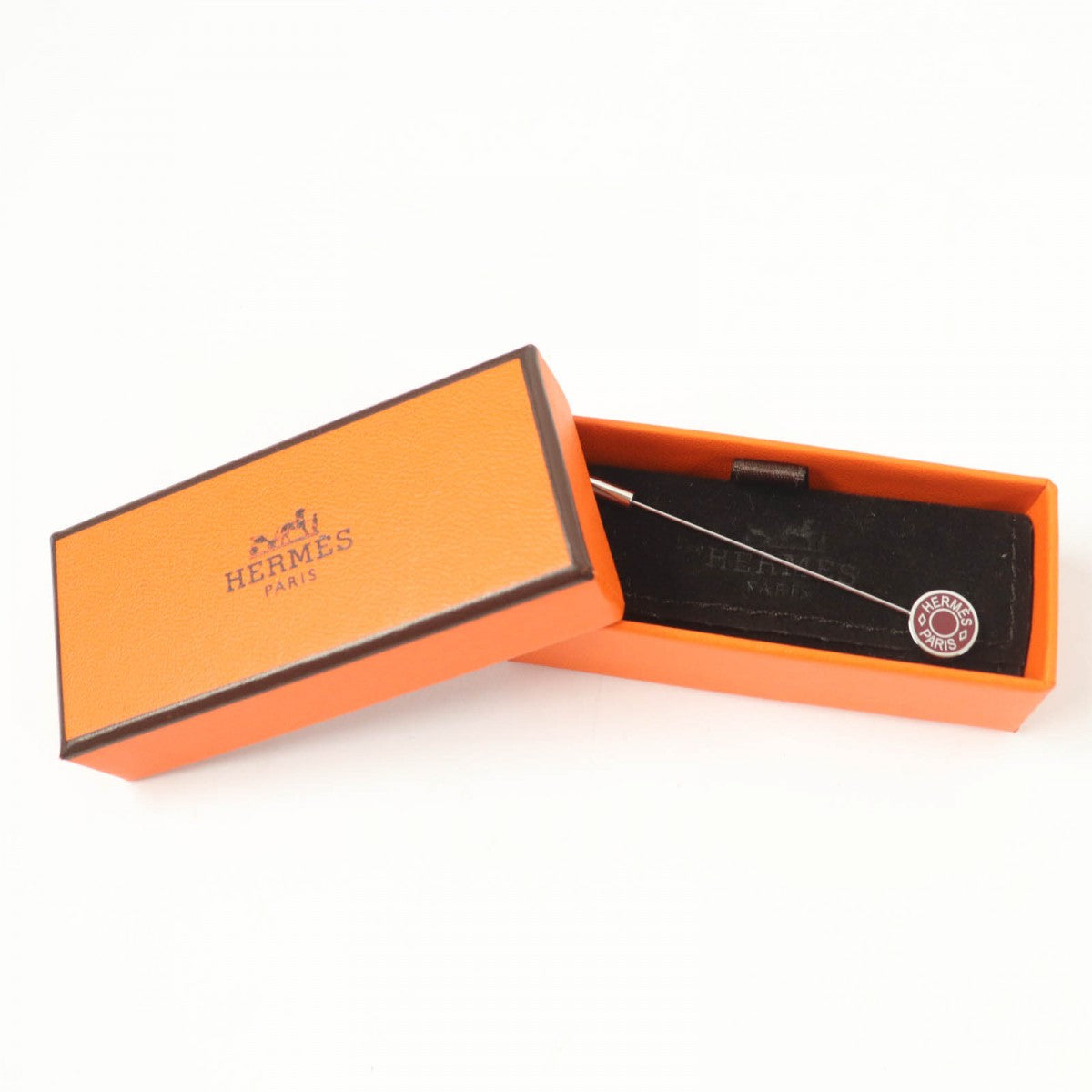 HERMES Brooch GD0198 Palladium, Lacquer Brown Hatpin Women